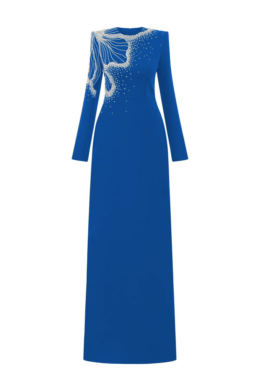 One Side Floral Crystal Embellishment Long Sleeves Dress